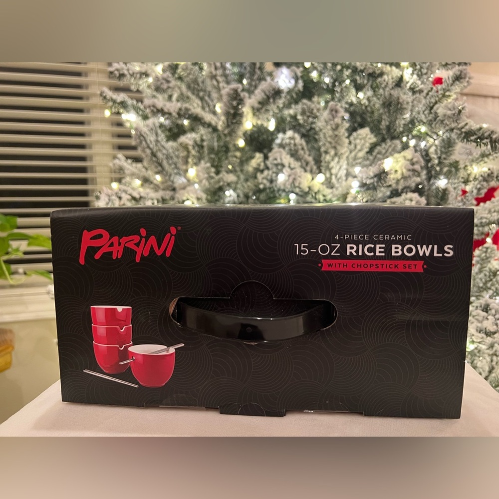 Parini Asian Fusion 4-Pc Ceramic Rice Bowl Set w/ Chopsticks | New - Picture 3 of 5